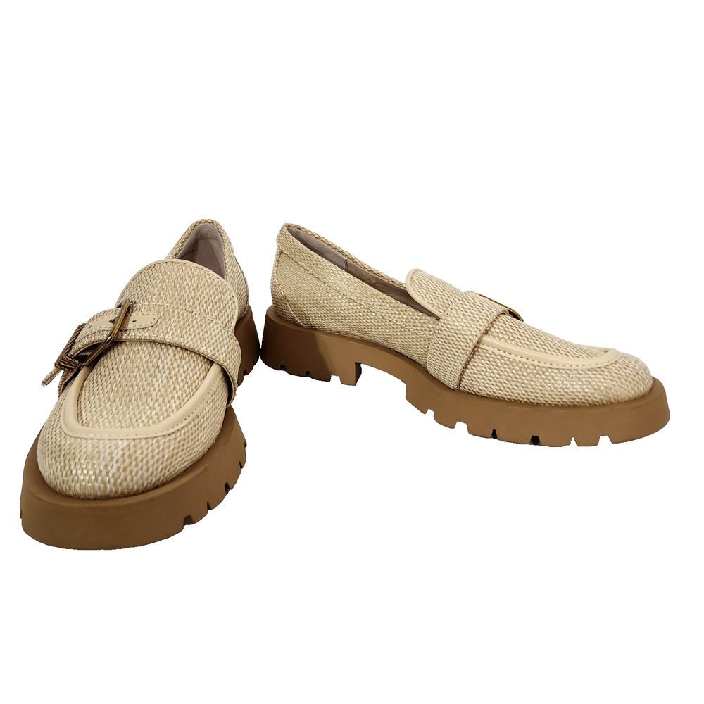 Dolce Vita Erika Women’s 8M Raffia Loafers Honey Beige Buckle Chunky Slip On